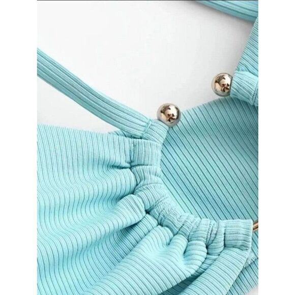 Celeb style Asymmetrical Shoulder Straps Bikini Set sz Medium - Picture 3 of 4